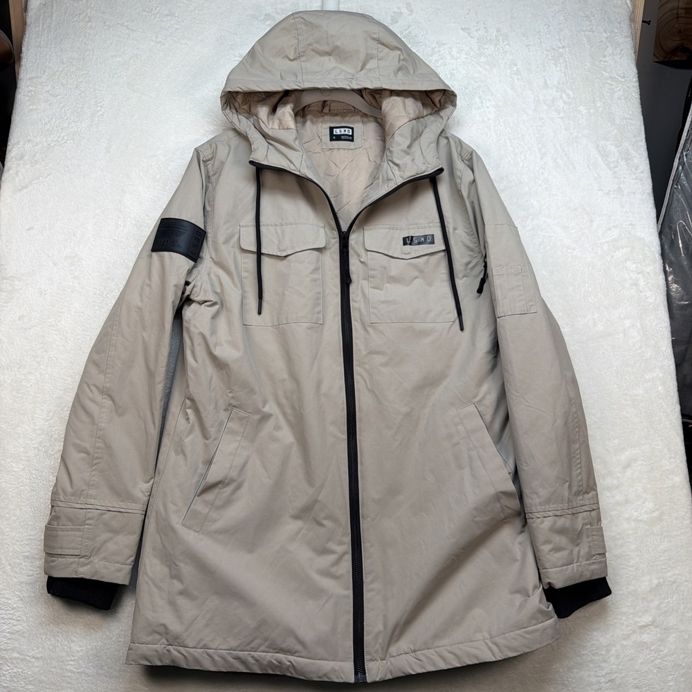 LSKD Jacket Women's 12 Beige Hooded Parka Utility Outdoor Zip Coat Long